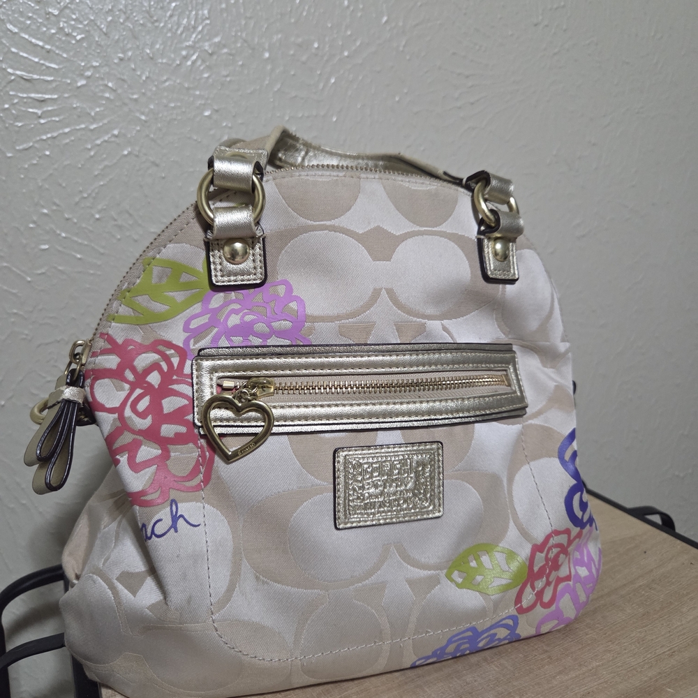 Coach Cream Shoulder Bag with Floral Accents